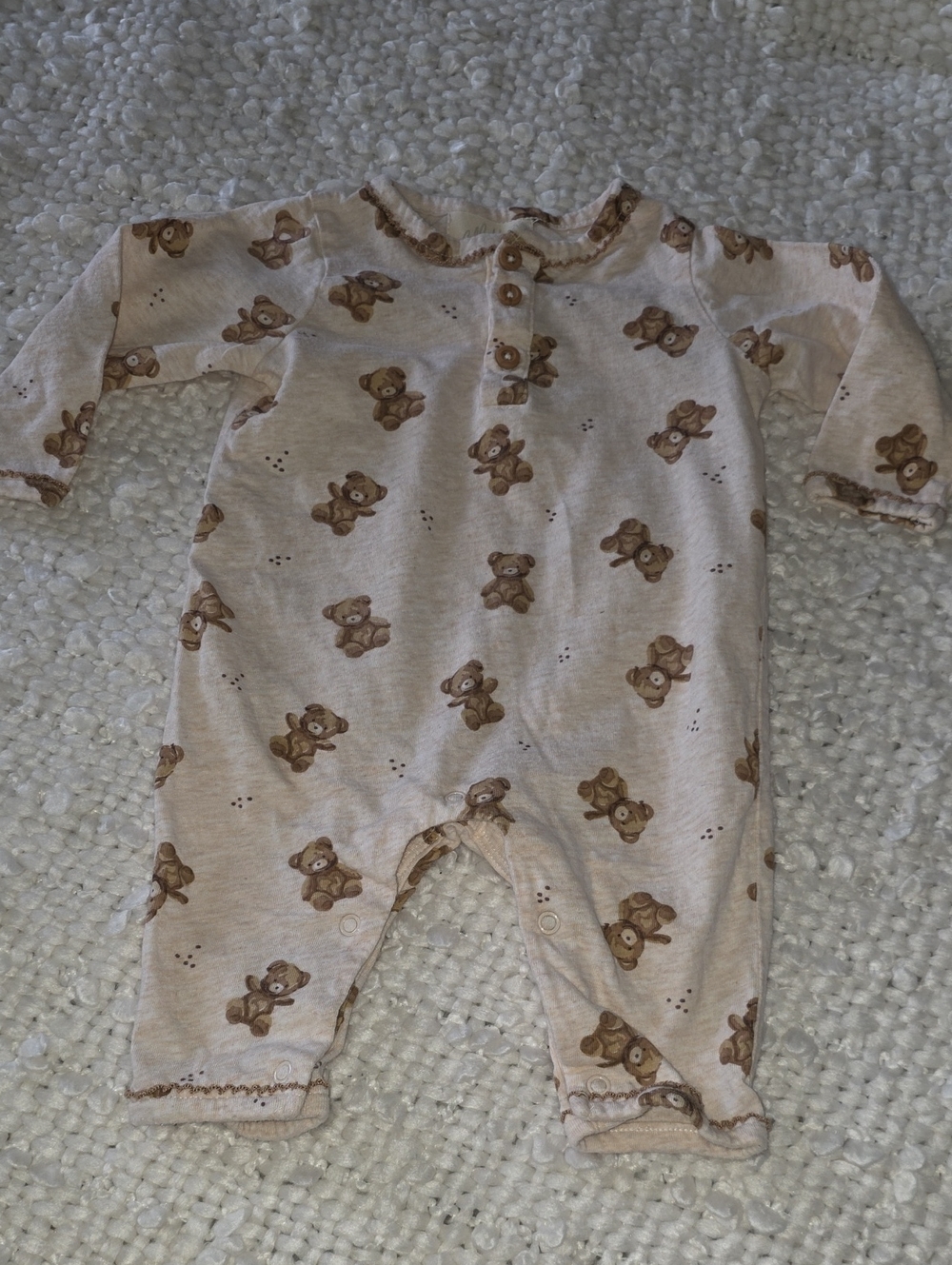 Alberta Cream baby romper with Brown Bear Print 0-3 m